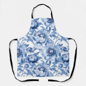 Botanisch Blauw Bloemen Art Nouveau Porseleinen Bl Schort (Voorkant)