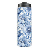 Botanisch Blauw Bloemen Art Nouveau Porseleinen Bl Thermosbeker (Voorkant)