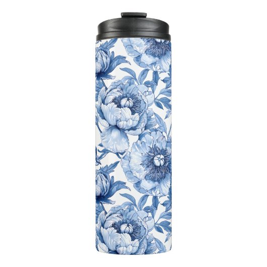 Botanisch Blauw Bloemen Art Nouveau Porseleinen Bl Thermosbeker (Voorkant)