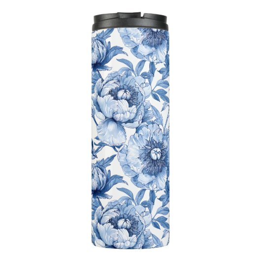 Botanisch Blauw Bloemen Art Nouveau Porseleinen Bl Thermosbeker (Achterkant)