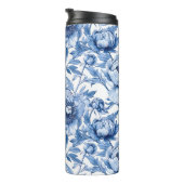 Botanisch Blauw Bloemen Art Nouveau Porseleinen Bl Thermosbeker (Geroteerd rechts)