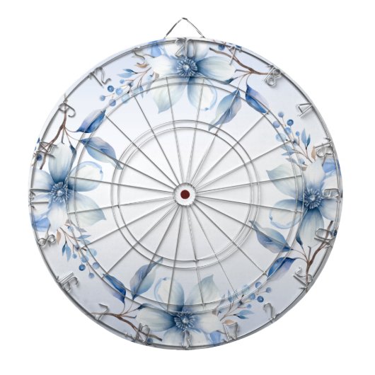 Botanisch Blauw Bloemen Dartboard Dartbord (Voorkant)
