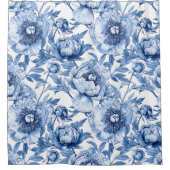 Botanisch Blauw Bloemen Delicate Porseleinen Bloem Douchegordijn (Voorkant)