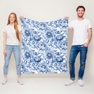 Botanisch Blauw Bloemen Delicate Porseleinen Bloem Fleece Deken