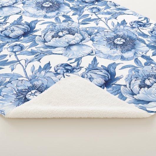 Botanisch Blauw Bloemen Delicate Porseleinen Bloem Sherpa Deken (3/4)