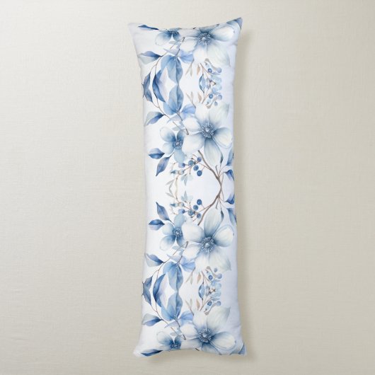 Botanisch Blauw Bloemen Lichaamskussen (Achterkant (Verticaal))