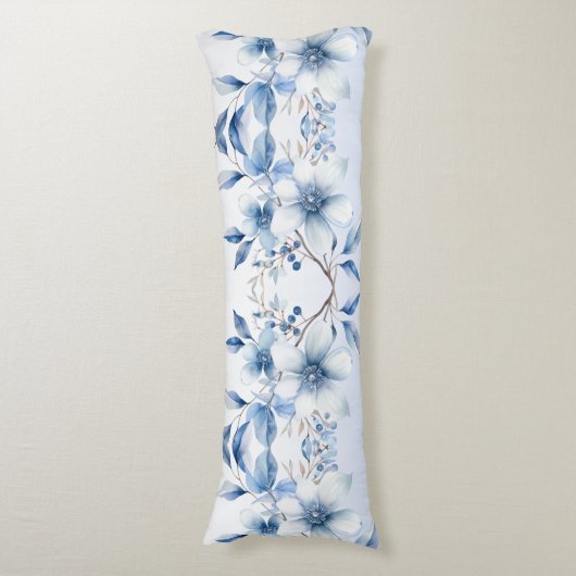Botanisch Blauw Bloemen Lichaamskussen (Voorkant Verticaal)