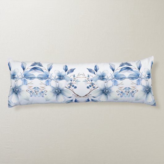 Botanisch Blauw Bloemen Lichaamskussen (Achterkant)
