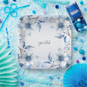 Botanisch Blauw Bloemen Papier Bord (Feest)