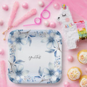 Botanisch Blauw Bloemen Papier Bord (Feest)