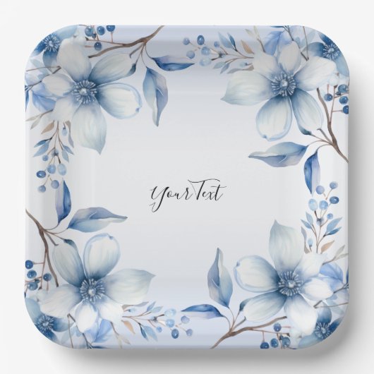 Botanisch Blauw Bloemen Papier Bord (Voorkant)