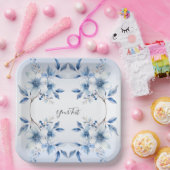 Botanisch Blauw Bloemen Papier Bord (Feest)