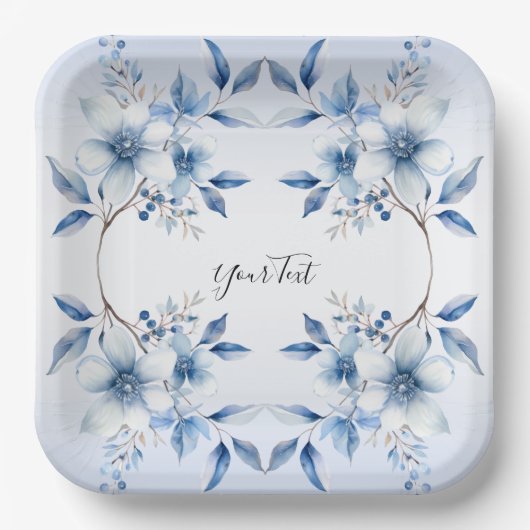 Botanisch Blauw Bloemen Papier Bord (Voorkant)