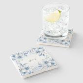 Botanisch Blauw Bloemen Stone Onderzetter (Zijkant)