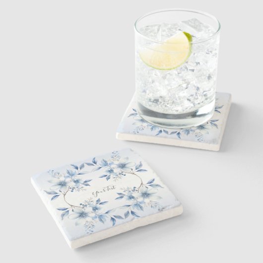 Botanisch Blauw Bloemen Stone Onderzetter (Zijkant)