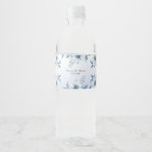 Botanisch Blauw Bloemen Waterflesje Etiket (Voorkant)