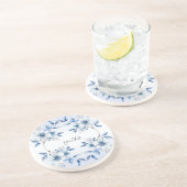 Botanisch Blauw Bloemen Zandsteen Onderzetter (Zijkant)