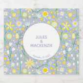 Botanisch blauw bloemenpatroon likeurfles etiket (Enkel label)