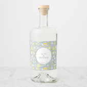 Botanisch blauw bloemenpatroon likeurfles etiket (Voorkant)