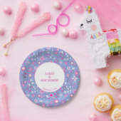 Botanisch blauw bloemenpatroon papieren bordje (Feest)