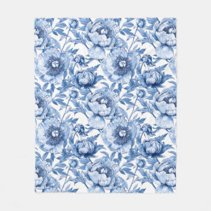Botanisch Blauw Bloemig Delicaat Porseleinen Bloem Fleece Deken