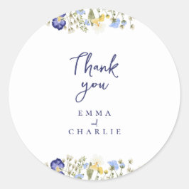 Botanisch blauw Boho Wildflowers Rustieke bruiloft Ronde Sticker