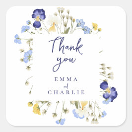 Botanisch blauw Boho Wildflowers Rustieke bruiloft Vierkante Sticker