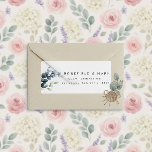 Botanisch blauw eucalyptustak retouradres etiket