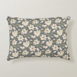 Botanisch Blauw Grijs Beige Lelie Bloemenpatroon Accent Kussen