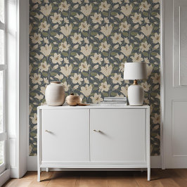 Botanisch Blauw Grijs Beige Lelie Bloemenpatroon Behang