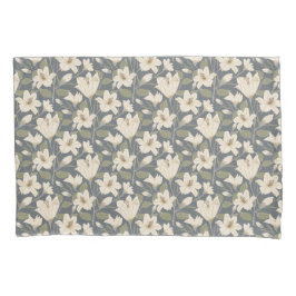 Botanisch Blauw Grijs Beige Lelie Bloemenpatroon Kussensloop