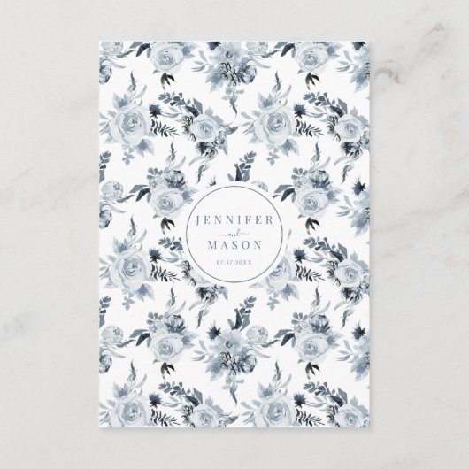Botanisch Blauw Grijs Bloemen Bruiloft Menu Kaarte (Achterkant)