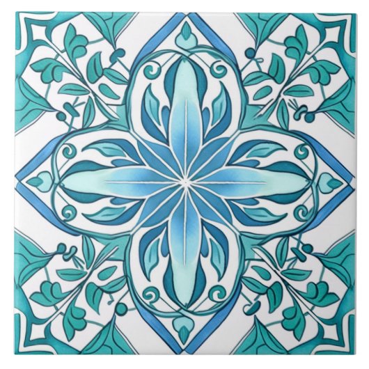  Botanisch Blauw Groen Middellandse Zee Azulejo Tegeltje (Voorkant)