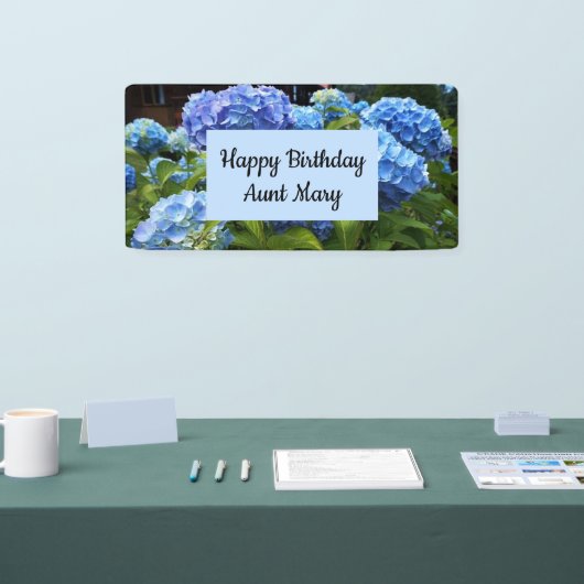 Botanisch Blauw Hydrangea Bloemen Verjaardag Spandoek (Beurs)