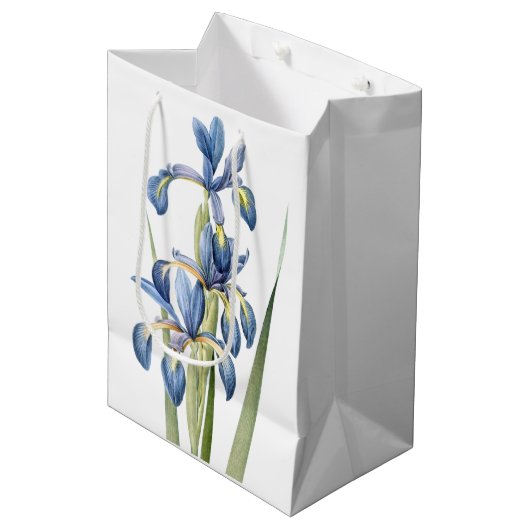 Botanisch Blauw Iris Flowers Floral Redoute Bag Medium Cadeauzakje (Voorkant Gekanteld)