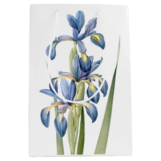 Botanisch Blauw Iris Flowers Floral Redoute Bag Medium Cadeauzakje (Voorkant)