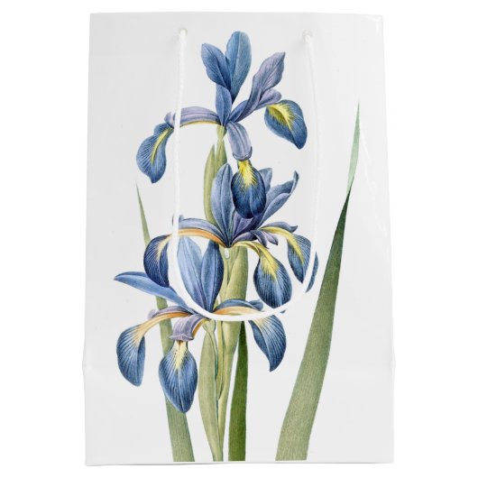 Botanisch Blauw Iris Flowers Floral Redoute Bag Medium Cadeauzakje (Achterkant)