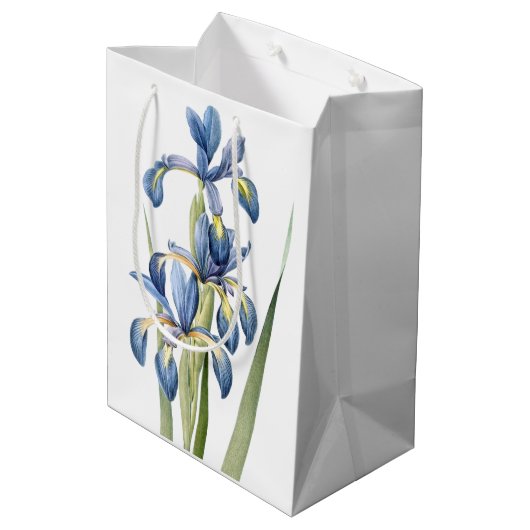 Botanisch Blauw Iris Flowers Floral Redoute Bag Medium Cadeauzakje (Achterkant Gekanteld)