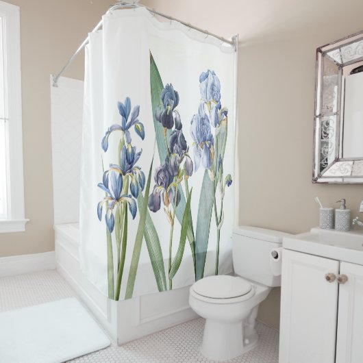 Botanisch blauw Iris Flowers Redoute Shower Curtai Douchegordijn (In situ)