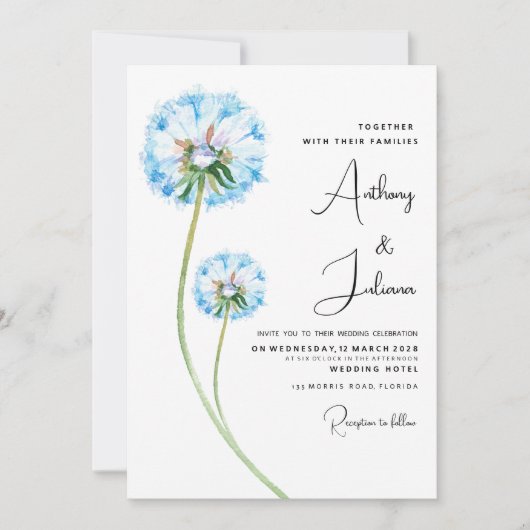 Botanisch blauw lila groene paardenbloem bloemenbr kaart (Voorkant)