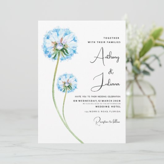 Botanisch blauw lila groene paardenbloem bloemenbr kaart (Staand voorkant)