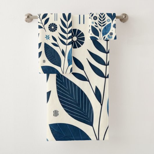 Botanisch blauw patroon bad handdoek (Insitu)