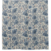  Botanisch Blauw-Rood-Wit Kunstontwerp Douchegordijn (Voorkant)