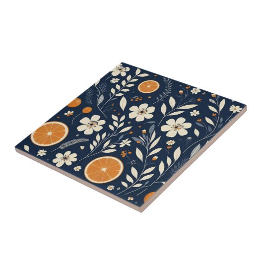 Botanisch blauw tegeltje (Zijkant)