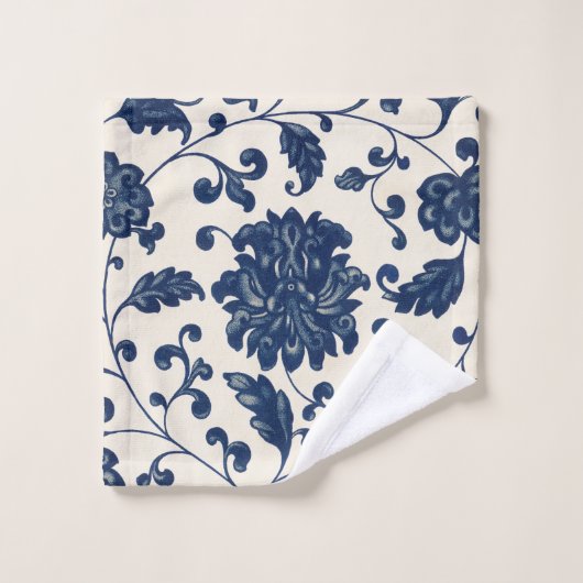  botanisch blauw + wit bloemenmotief bad handdoek (Wasdoekje)