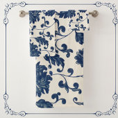  botanisch blauw + wit bloemenmotief bad handdoek
