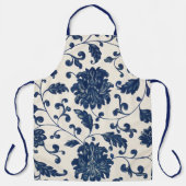 botanisch blauw + wit bloemmotief schort (Voorkant)