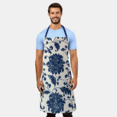botanisch blauw + wit bloemmotief schort (Gedragen)