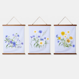 Botanisch Blauw Wit Gele Wildbloemen Hangend Wandkleed