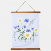 Botanisch Blauw Wit Gele Wildbloemen Hangend Wandkleed (Voorkant 2)
